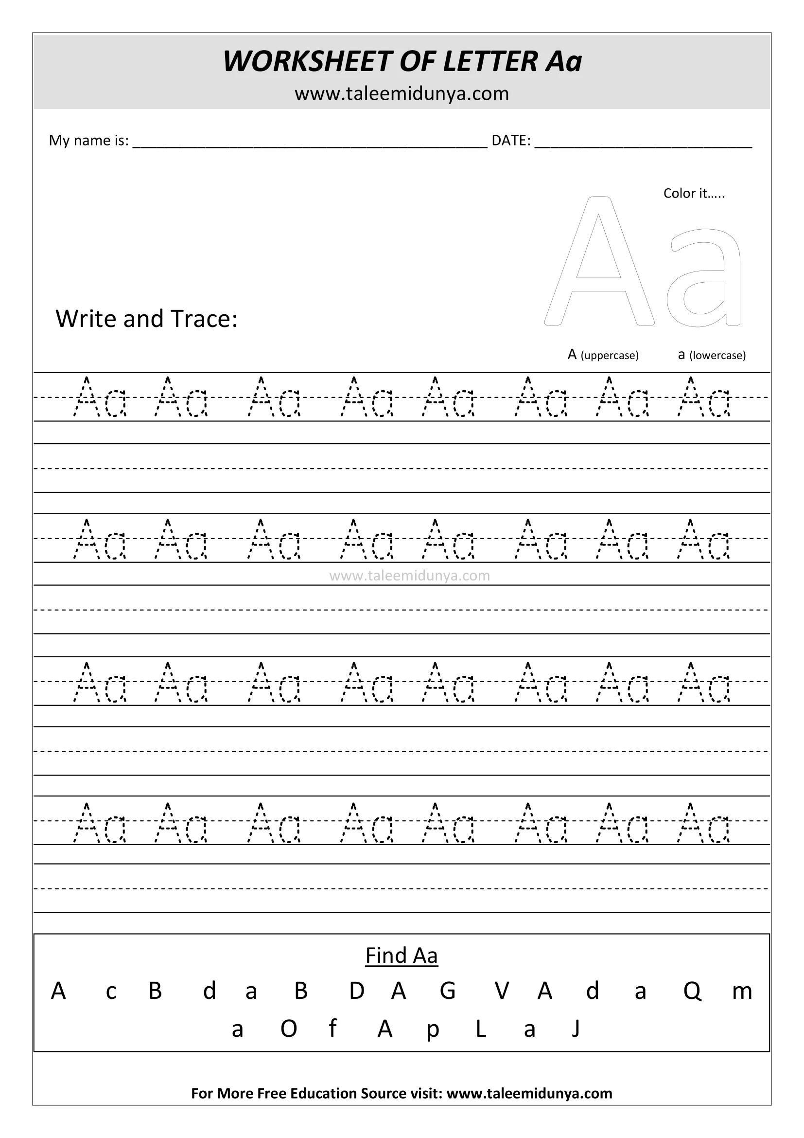 worksheet Aa